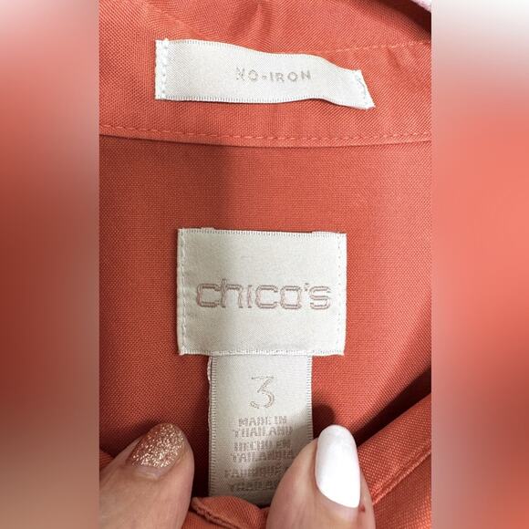 Chico's Shirt Womens Rust No Iron Button Up Long Sleeve Top 3 Chico's - Picture 4 of 6